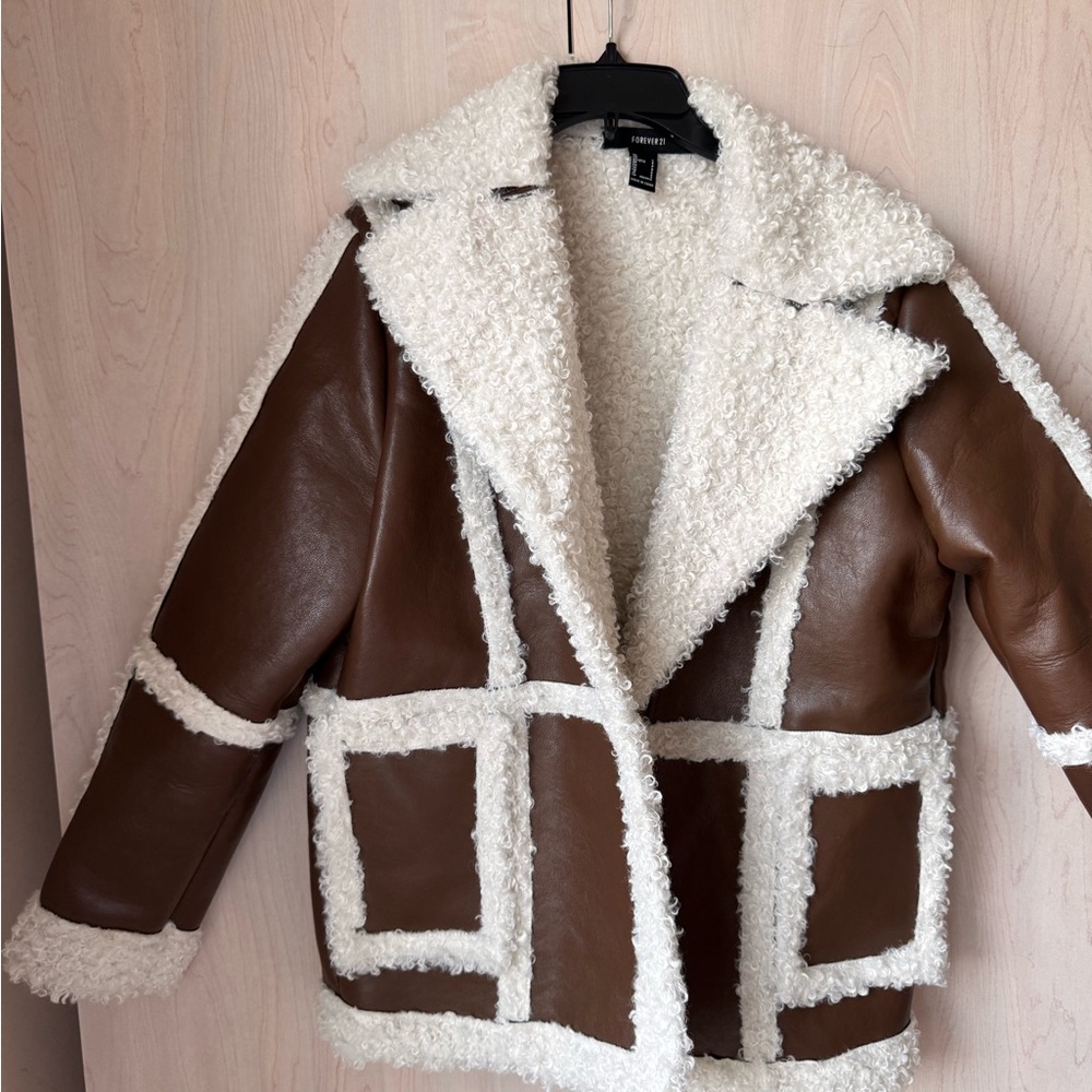 Brown and White Shearling Jacket
